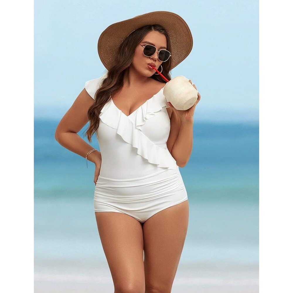 White Tummy Control One Piece Swimsuit XXL NEW